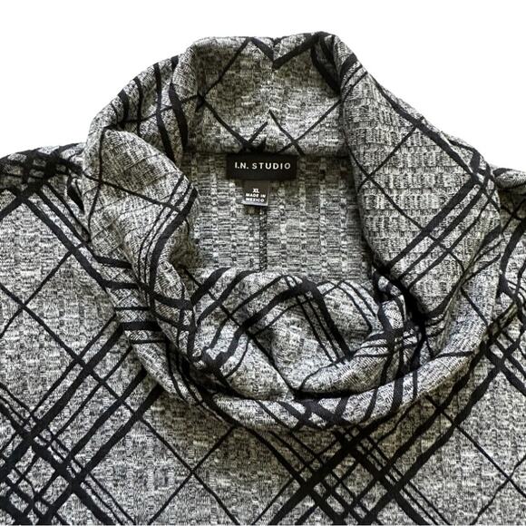 I.N. Studio Sweater Tunic Top Black Gray Cowl Neck 3/4 Sleeve Oversized XL NEW - Picture 8 of 12